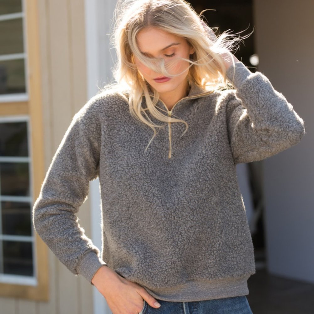Donni Sherpa Half Zip - Grey - Small NWT